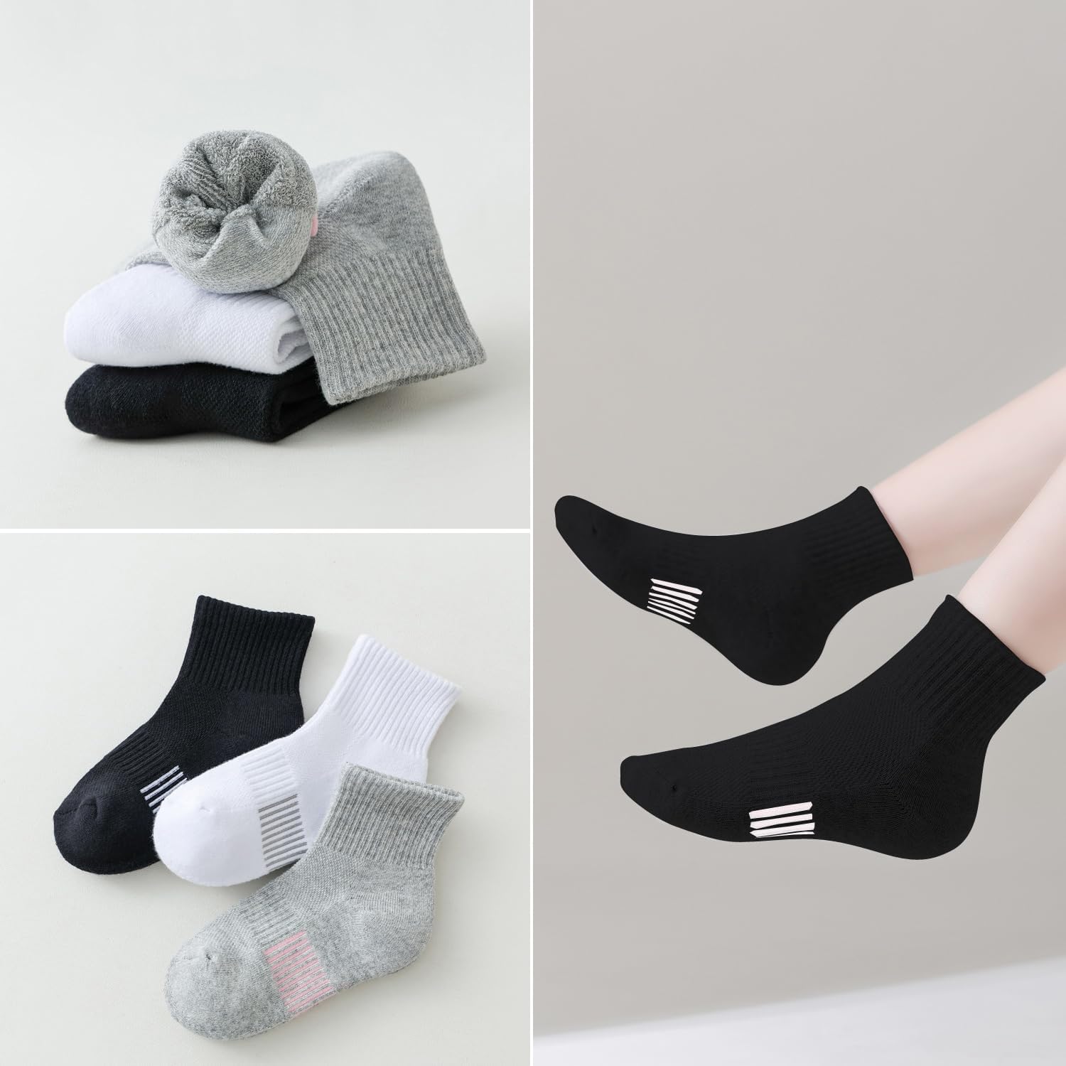 EPEIUS Kids Girls' Cushioned Socks Thick Cotton Running Socks Ankle Athletic Socks Short Sports Quarter Socks 5-15 Years