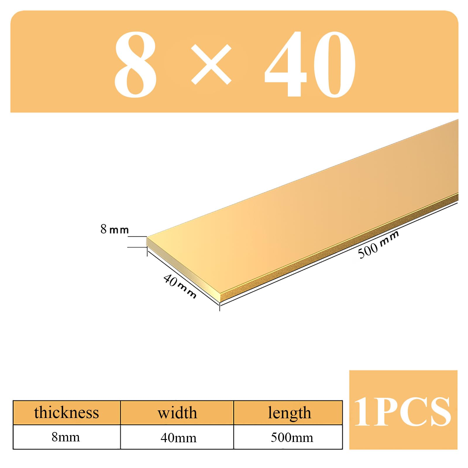 COYOUCO Brass Flat Bar Stock, 8Mm Thickness X40/45/50Mm Width X 500Mm Length Brass Plates Mill Stock for Knife Making, Craft,8 * 40 * 500mm