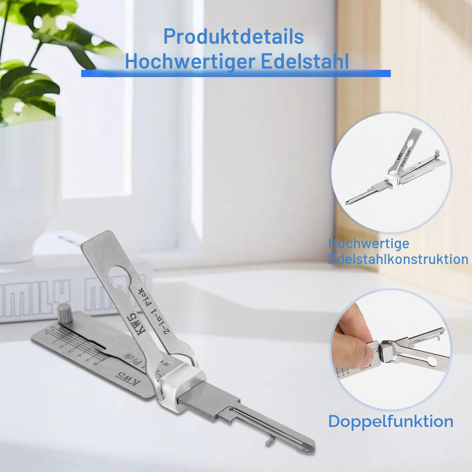 Kw5 2-in-1 Dietrich- und Decoder-Werkzeug, Eisen-Master-Schlüssel-Decoder, professionelles Schlosser-Werkzeug, Autoschlüssel-Lesegerät, Edelstahl-Auto-Lock-Picking-Kit für Anfänger