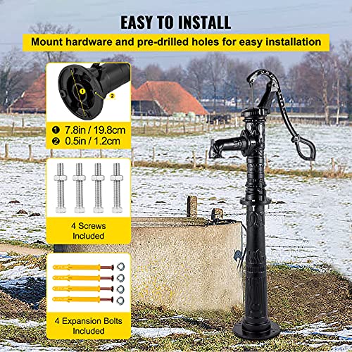 Vevor Hand Water Pump Cast Iron, Vintage Pitcher Pump & Pump Stand 26‘’ Height, Max 20Ft Pump Depth, Easy Installation, Heavy-Duty Well Pump, Antique Pitcher Water Pump For Yard, Garden, Farm, Black #TOP5