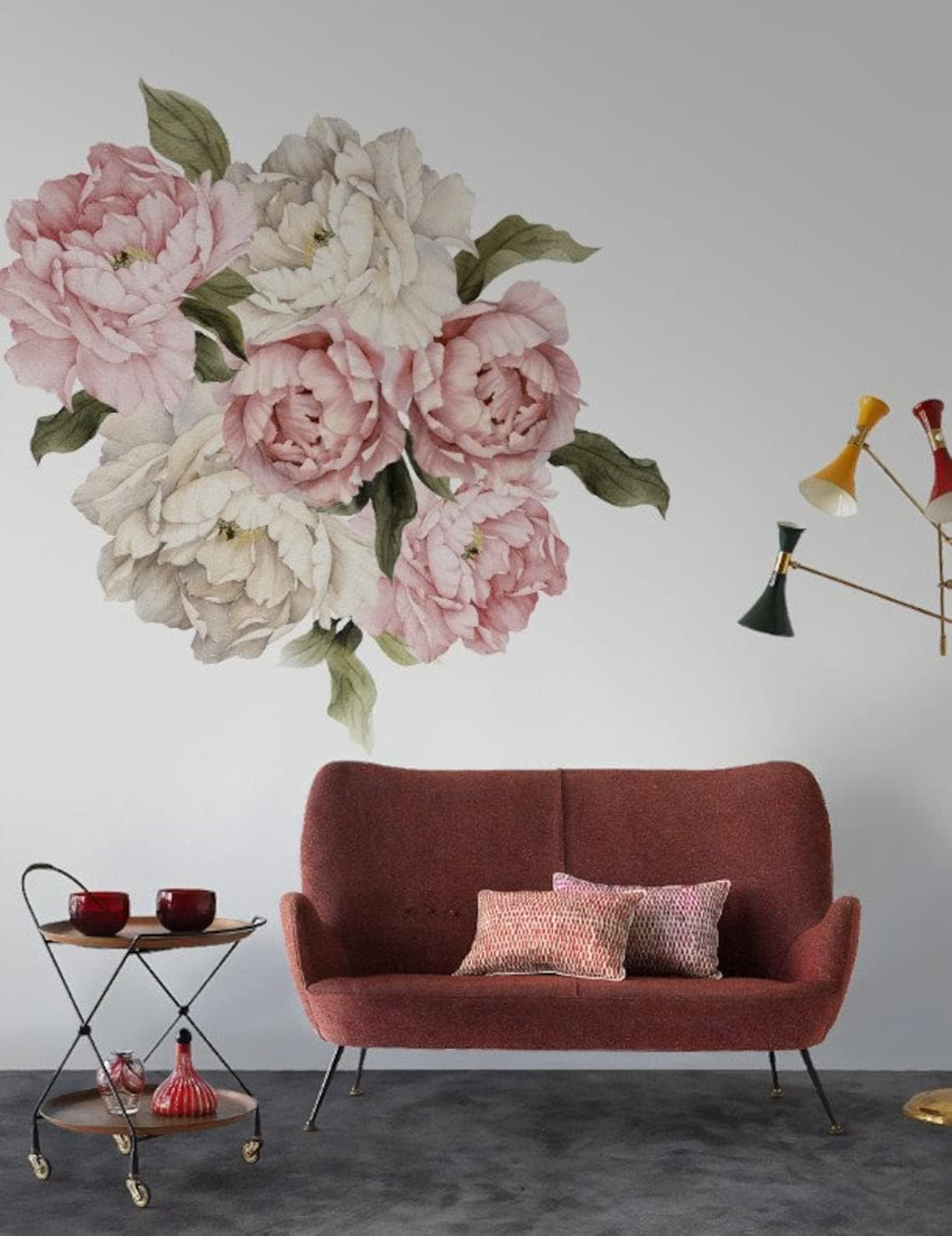 Peony Floral Wall Decals Rose Flowers Removable Wall Stickers