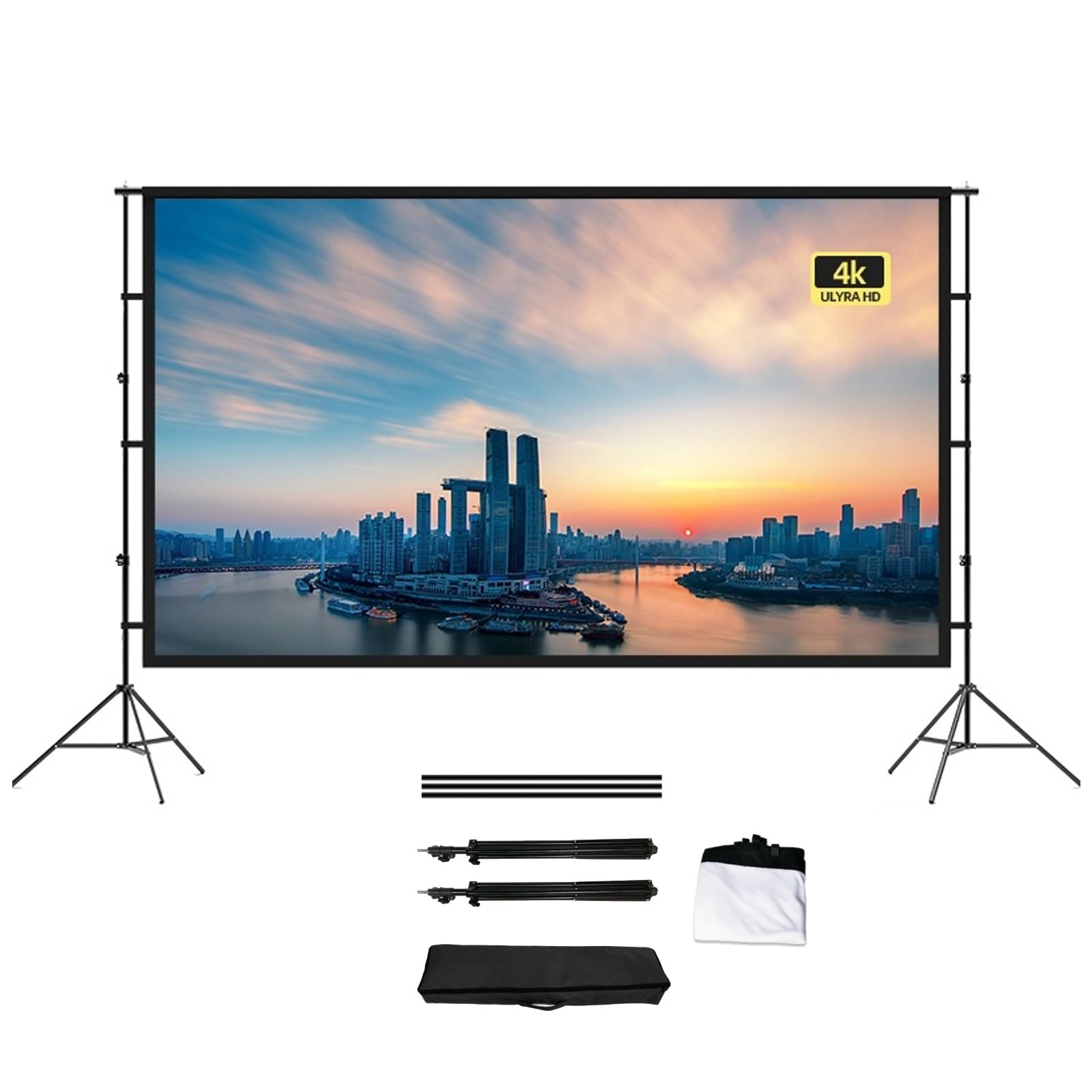 Schermo Proiettore con Supporto 84"-180", 4K HD 16:9 Portatile Telo per Proiettore con Borsa, Ganci E Corde, Perfetta per Teatro Domestico Festa, Outdoor(84inch)
