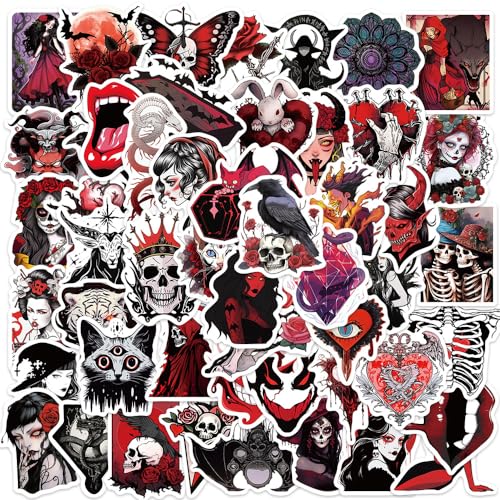 Yoksas Goth Horror Vampire Stickers - 50Pcs Gothic Red Skull Spooky Satanic Stickers for Scrapbook,Laptops,Water Bottles,Halloween Party Supplies,Helmets,Bumper