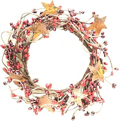 Pip Berry Ring Rusty Stars Red Burgundy Berries Country Primitive Floral Decor