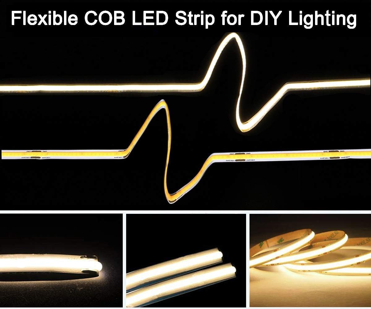 dephen UL-Listed COB LED Strip 16.4ft, Warm White Rope Lights 528LEDs/M, DC24V 5500Lm Flexiable and Cuttable Tape Lingting for Bedroom, Cabinet, Kitchen, Office, DIY