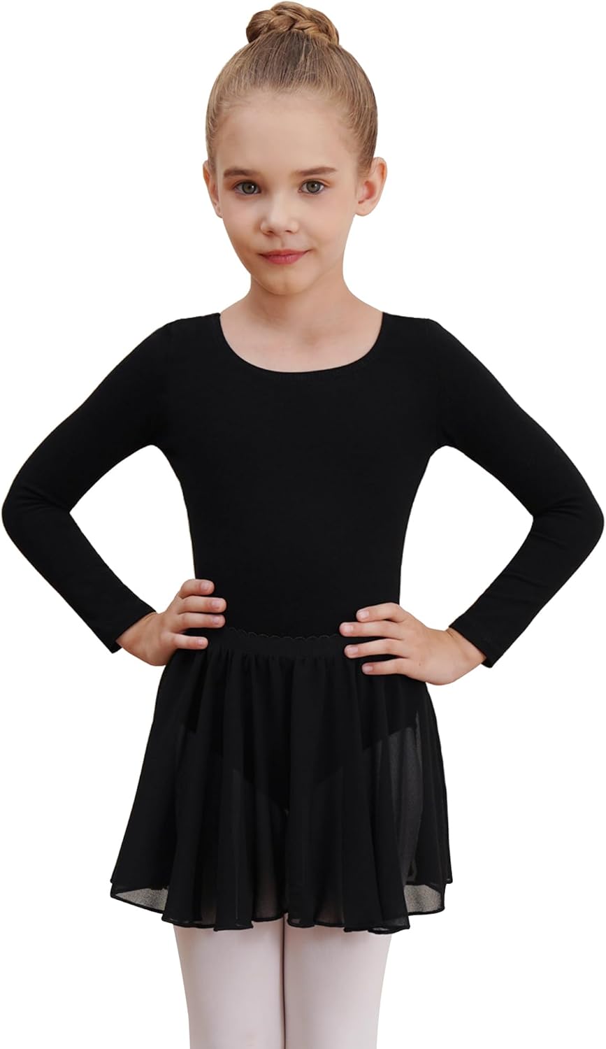 WEGETIT Leotards for Girls Long Sleeve Ballet Dress Toddler Dance Leotard with Skirt Kids Gymnastics Outfits Tutu Dress