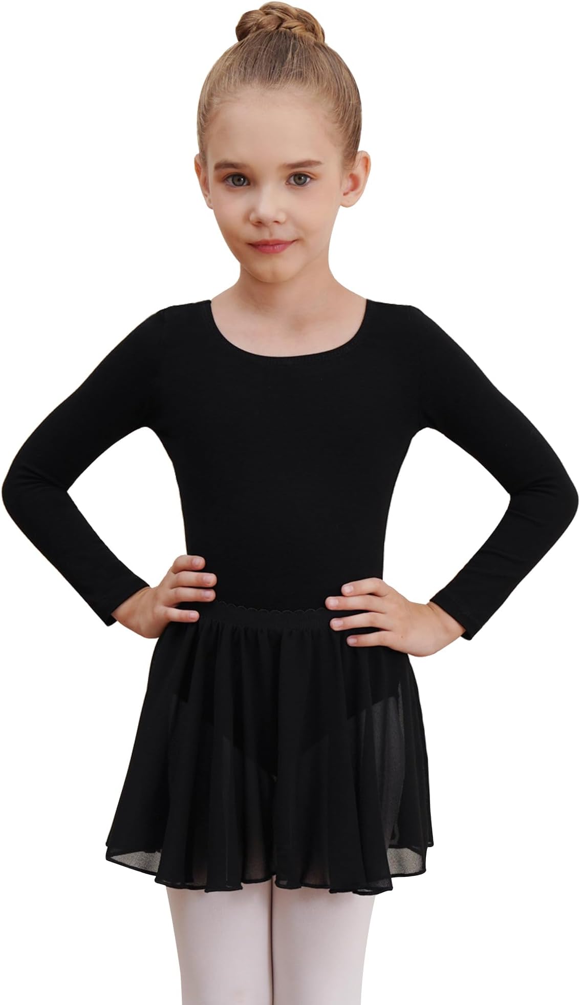 WEGETIT Leotards for Girls Long Sleeve Ballet Dress Toddler Dance Leotard with Skirt Kids Gymnastics Outfits Tutu Dress