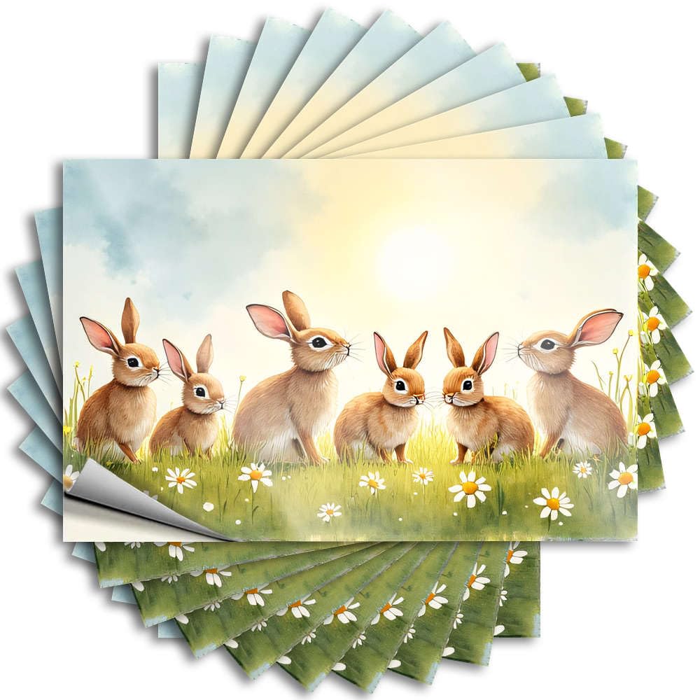Fzfn Colour Teen Lettering Sticker - Smiley Face Earth Water Six Cute Bunnies In A Flowery Field(8X12cm)