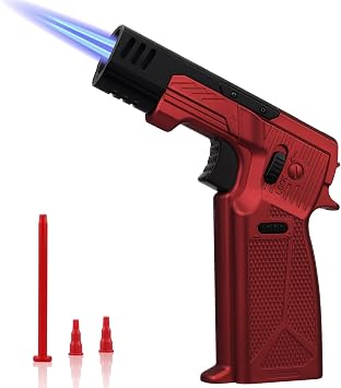 Sondiko Double Flame Core Butane Torch Lighter, Refillable Kitchen Torch for Cooking, Industrial, Welding, Black & Red Butane Gas Not Included