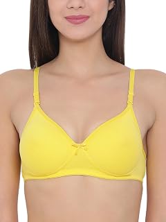 Clovia Women's Cotton Rich Solid Padded Demi Cup Wire Free Push-Up Bra - Light Yellow Price In India