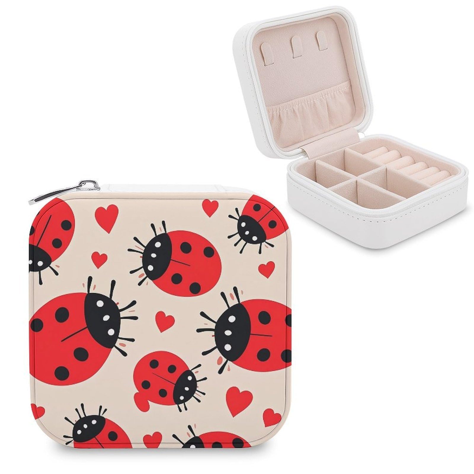 FekiLoot Ladybug Jewelry Case Leather Jewelry Organizer Travel Jewelry Case Portable Small Jewelry Box Mini Display Storage Box Trinket Organizer for Ring Earring Necklace