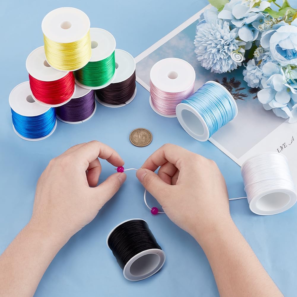 PH PandaHall 328 Yards 1mm Satin Nylon String Rattail Cord Satin Silk Cord Beading String Satin String Thread for Kumihimo Macrame Friendship Bracelet Chinese Knot Dream Catchers Braid Hair 10 Colors