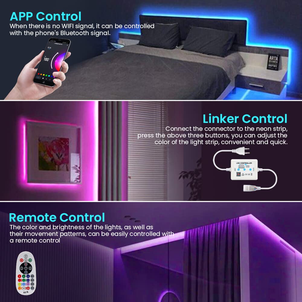 RGB Neon LED Streifen, 220V 5050 Silikon IP65 Wasserdicht WiFi Flexible Neon LED Light, mit APP Steuerung, Sync mit Musik Rhythmus (10M)