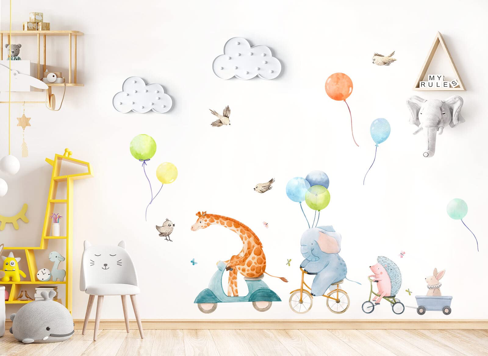 Little Deco Wandsticker Tiere mit Luftballons Wandtattoo Giraffe Elefant Baby Kinderzimmer Wandaufkleber Deko DL821-4