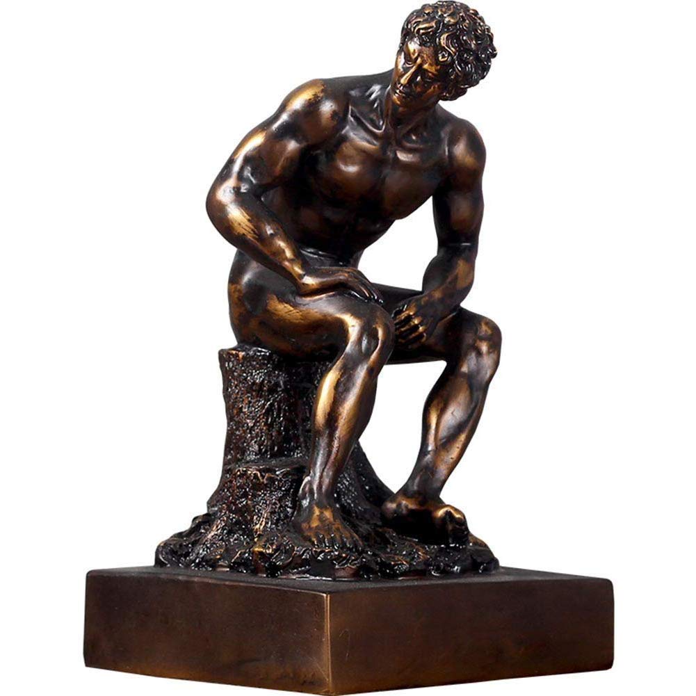 Statue du Penseur de Rodin, figurine homme nu en bronze, art inspirant pour espace de travail