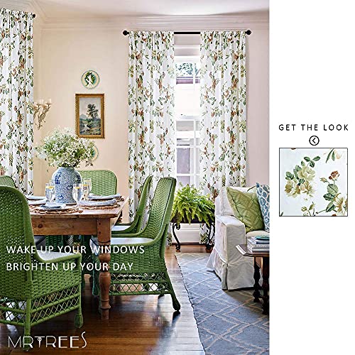 Mrtrees Sheer Curtains Cotton Blend Floral Print Curtain Panels Living Room Bedroom Window Treatment Brown Leaf Flower Printed Rod Pocket Drapes 84 Inch Length, 2 Panels #TOP4