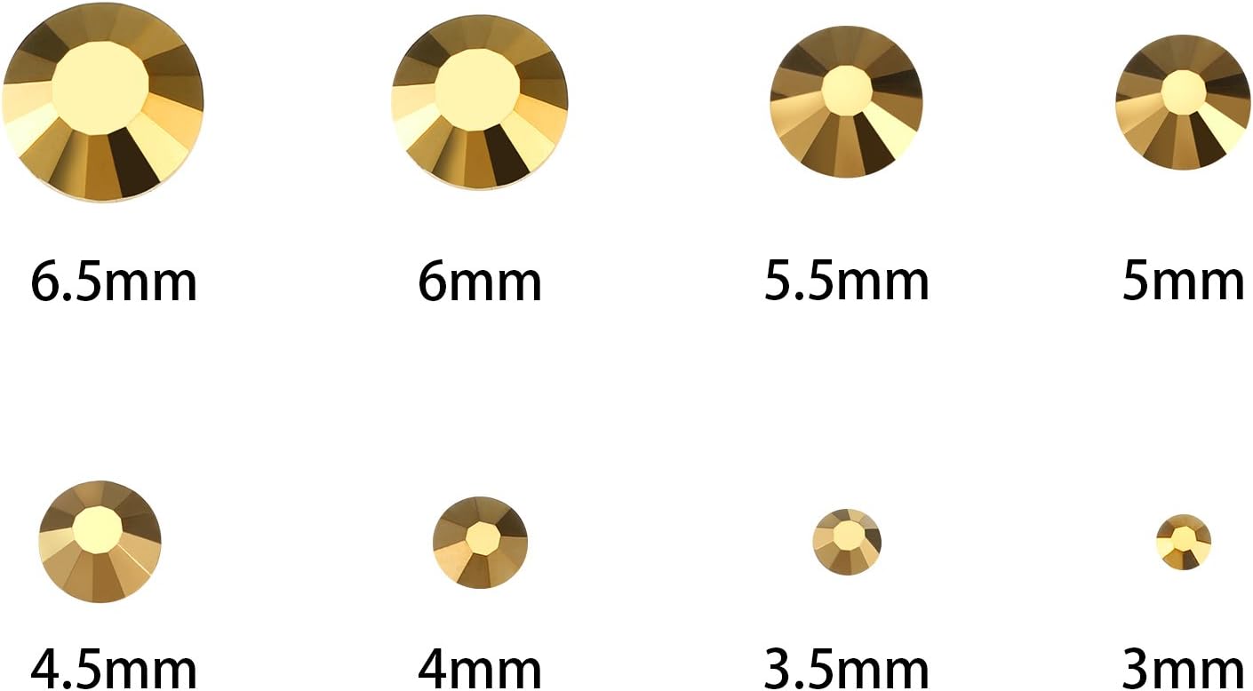 WILLBOND 1200 Pieces Flatback Rhinestones Flat Back Artificial Gems Round Glass Crystal 8 Mixed Sizes 1.5-6.5 mm for Nail Art Phone DIY (Crystal Aurum)