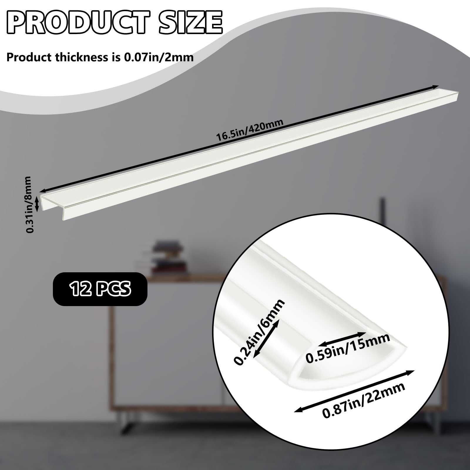 12 Pcs Clear Edge Protector Plastic, 16.5" Length Furniture Wall Corner Protector for 0.7" Cabinet Door - Image 2