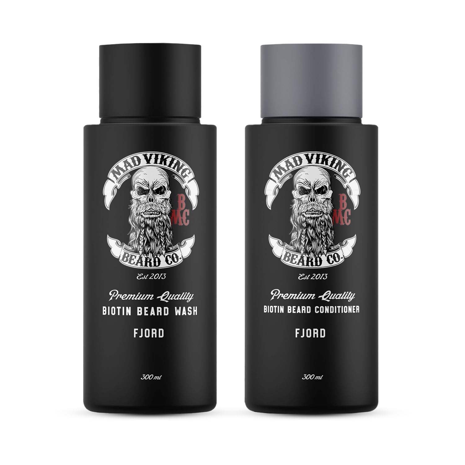 Mad Viking Valhalla Biotin Beard Wash + Conditioner Bundle – Beard Shampoo & Conditioner – Hydrate, Soften & Tame Frizz – Fights Itch & Flakes – Exotic Sandalwood + Vanilla – Made in USA (2-pack)