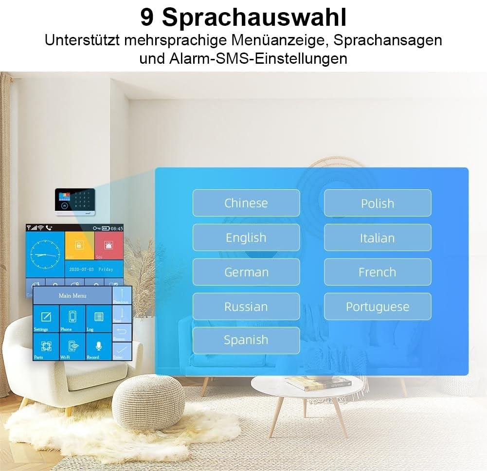 XNY 4G Alarmanlage Haus, WLAN Drahtloses Alarmanlage Wohnung mit APP-Benachrichtigung, 24 Stück(5 Bewegungsmelder, 10 Fenster Tür Sensoren, Fernbedienungen, Alarmsirene), Funktioniert mit Alexa