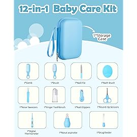 Baby Grooming and Health Kit, Lictin Nursery Care Kit, Newborn Safety Health Care Set with Hair Brush,Comb,Nail Clippers and More for Newborn Infant Toddlers Baby Boys,Baby Blue