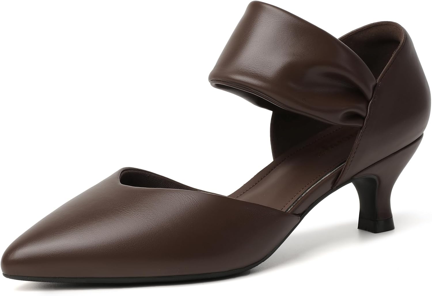 RIBONGZ Kitten Heels for Women Closed Toe Comfortable Low Heels Pointed Toe Sexy Slip on Pumps Bridal Party Dressy Shoes