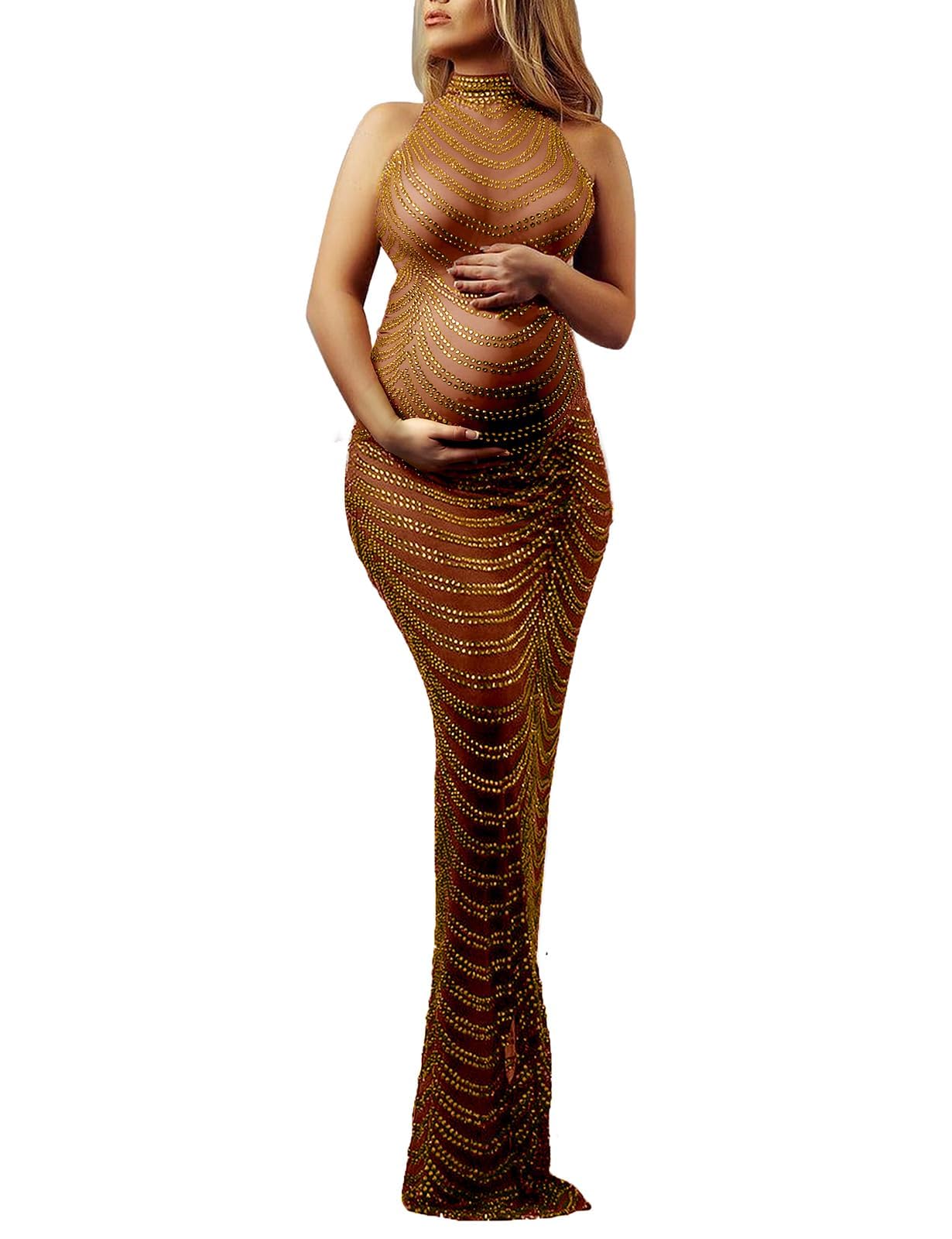 Dedysler Abito da Sera Senza Maniche Sexy con Strass, per Servizio Fotografico e Baby Shower