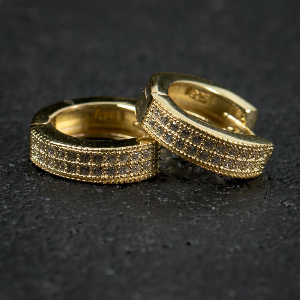 Small Iced CZ Hoops with Cubic Zirconia 14K Yellow Gold Plated 925 Sterling Silver Post Ear Cuff 12mm Huggie Hoop Earrings Wonderful Gift Choice for Men And Women - Image 4