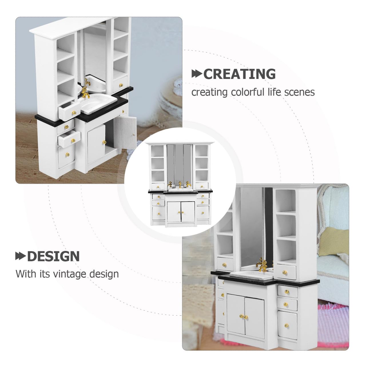 TOYANDONA Dollhouse Miniatur Waschbecken Schrank: Adorable Badezimmer Möbel Für Puppenhaus, Miniatur Küchenspüle Dekoration Haus Accessoires Und Spielzeug(Weiße)