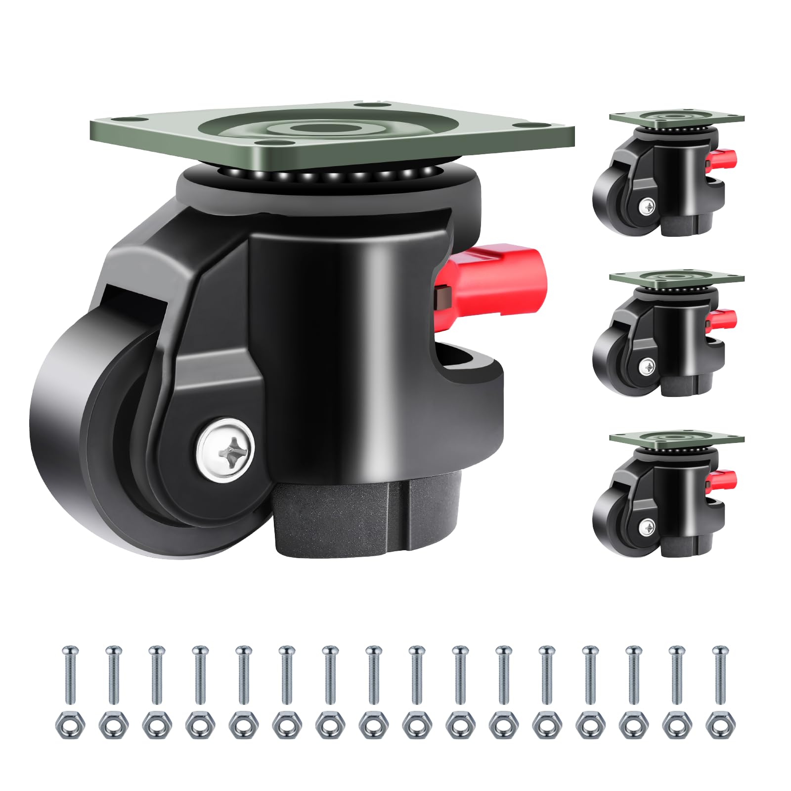 FIZAR 4 Pack Heavy Duty Leveling Casters for Workbench 2200 LBS Capacity, Upgraded Handle Design Retractable Caster Wheels Set,360 Degree Swivel