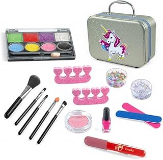 لعبة المكياج للبنات الصغيرات، مكياج قابل للغسل، طقن مكياج للأطفال مع شنطة مستحضرات لامعة، تشمل كل ما تحتاجه أميراتك للعب والتزيين من كيدز توبيا