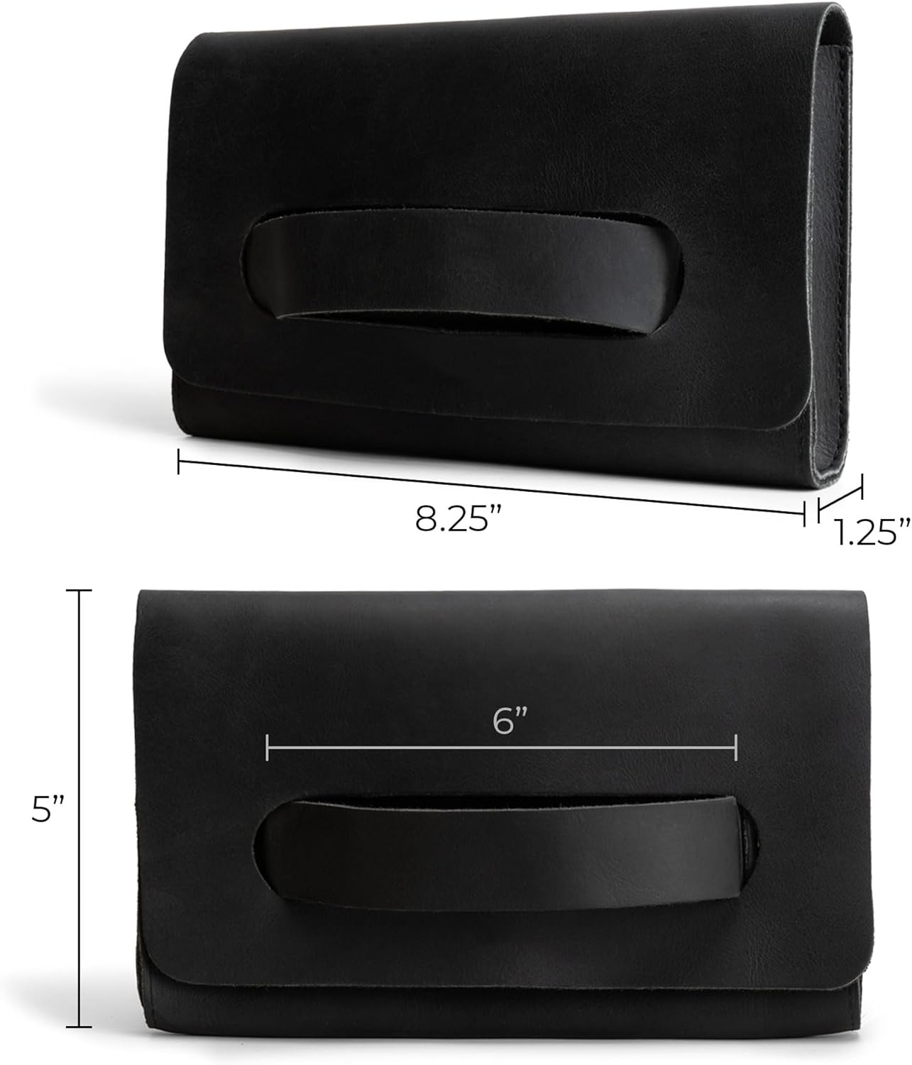 Hide & Drink, Rectangular Clutch Bag With Handle, Wallet for Cards, Money, Stylish Handbag, Full Grain Leather, Handmade, Charcoal Black