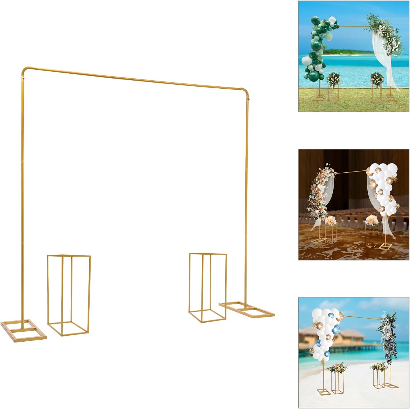 Metal Wedding Stand Wedding Arch Backdrop Stand Set with 3 * Gold Balloon Stand for Wedding Ceremony Birthday Party Baby Shower Anniversary Decoration 17.6lbs Load Capacity