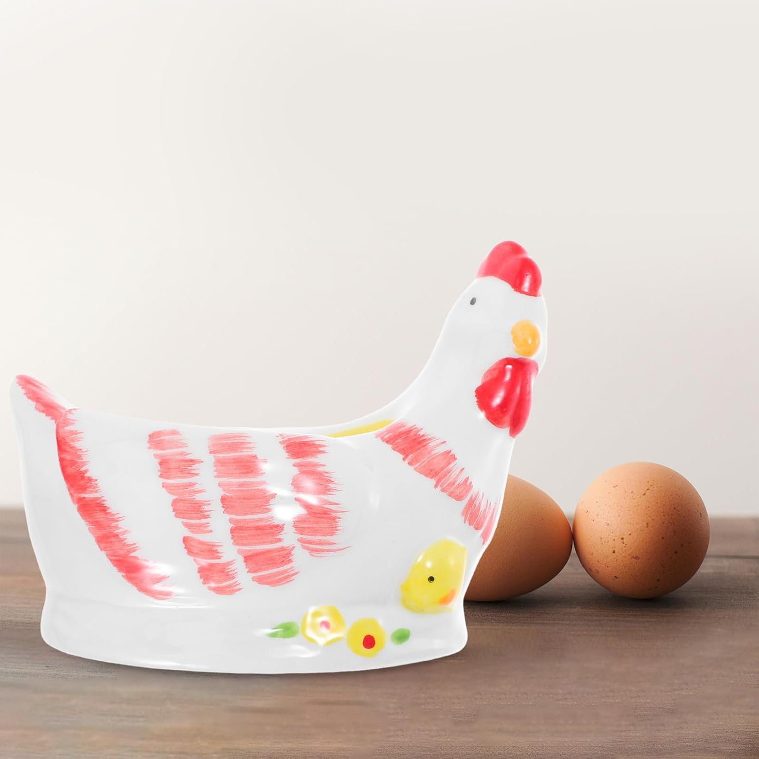 VICASKY Ceramic Rooster Egg Holder 3-grid Egg Cup Vintage Crackle Glaze Tabletop Display for Breakfast and Dining