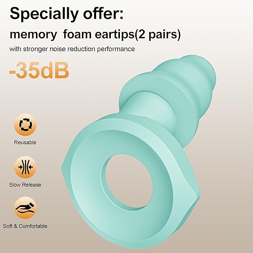 Miniatura 21 de Tapones para los oídos con cancelación de ruido para dormir, tapones reutilizables para reducir el ruido, tapones para los oídos de protección Negro