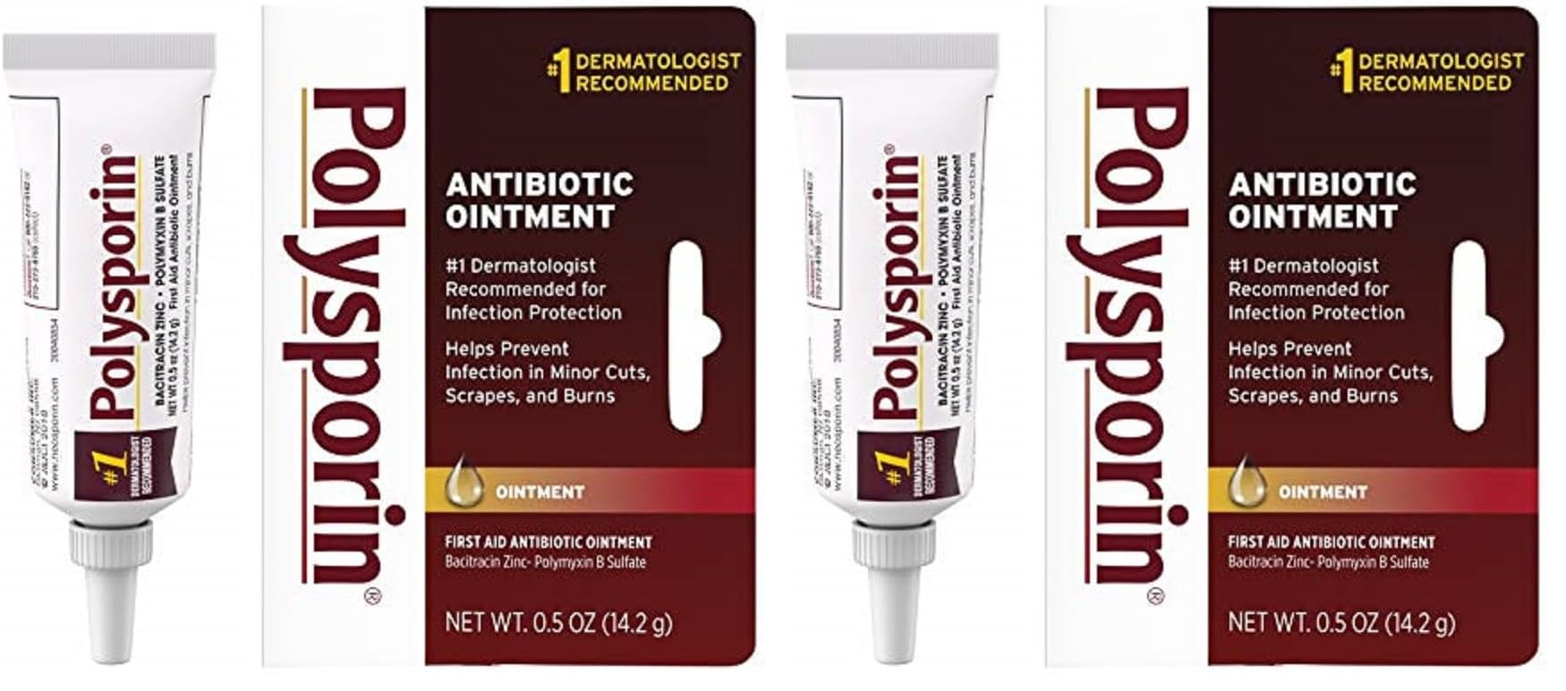PolysporinFirst Aid Topical Antibiotic Skin Ointment with Bacitracin Zinc & Polymyxin B Sulfate, for Infection Protection & Wound Care, Neomycin-Free, Travel Size, 0.5 oz (Pack of 2)