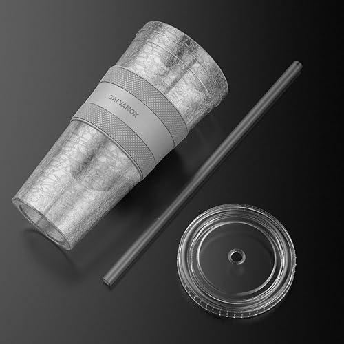 Miniatura 6 de GALVANOX Taza de café helado congelable con tapa y pajita, vaso de hielo aislado reutilizable con funda de agarre (20 onzas)