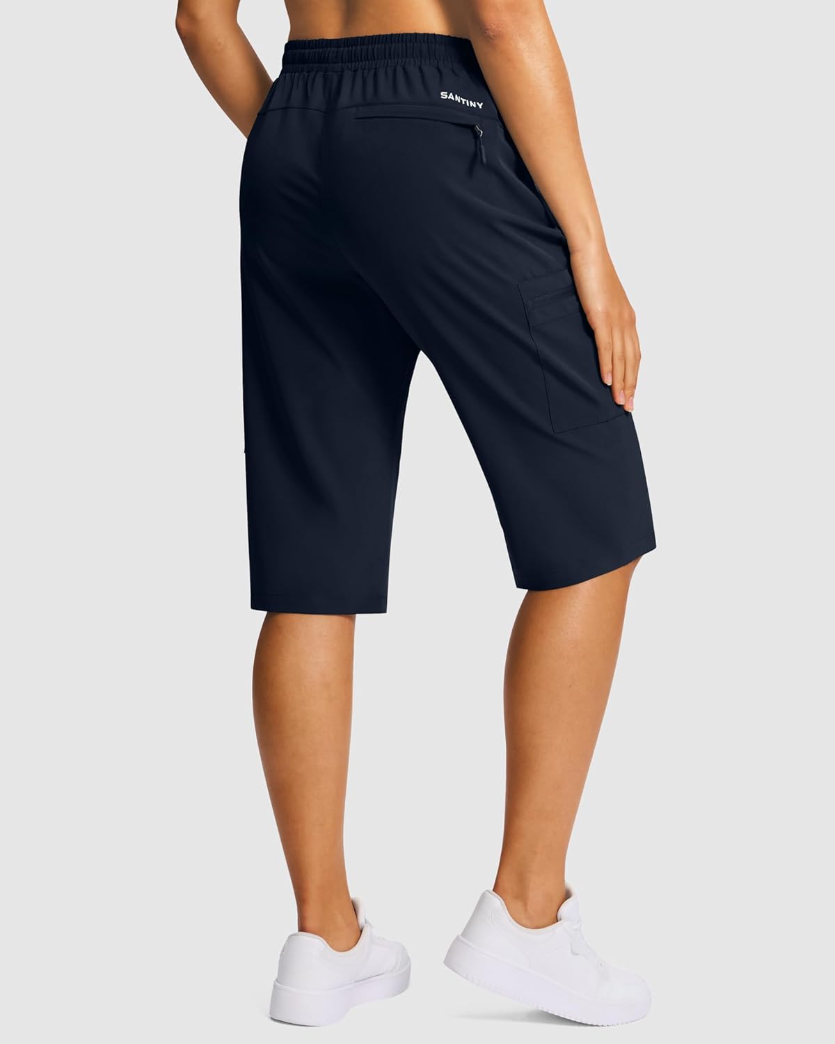 SANTINY 15" Long Shorts for Women Hiking Cargo Bermuda Shorts with 5 Zipper Pockets Lightweight Quick Dry Knee Length Capris - Image 2