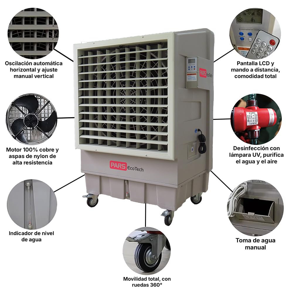 Climatizador evaporativo PARS EcoTech ECO-18000 con caudal de 18.000m3/h REALES + lámpara UV