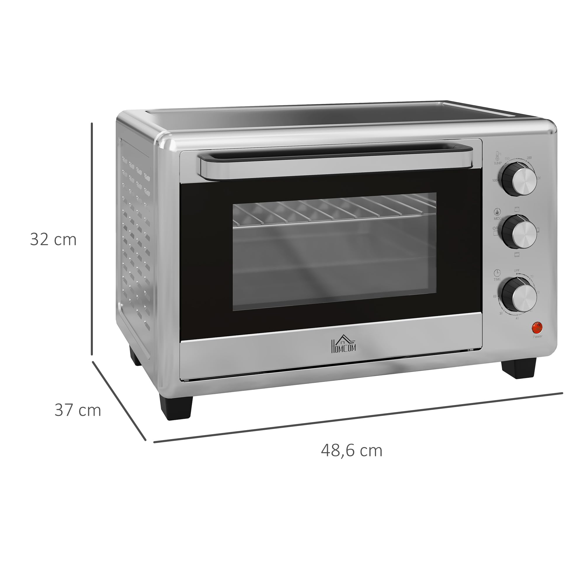 HOMCOM Mini piekarnik, 30 l, mini piekarnik z blachą do pieczenia i rusztem do grillowania, 1600 W, z blachą na okruchy, piec tosty 60-230℃ z timerem 60 min, stal nierdzewna