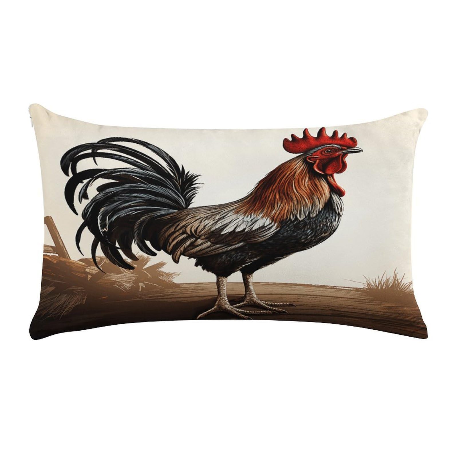 VstaDank Rooster Throw Pillow Cover Rectangular Lumbar Throw Pillow Case Soft Farmhouse Accent Decorative Cushion Cases Short Plush Pillowcase with Zipper 12 X 20 Inch