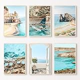 Lienzo con impresiones fotográficas modernas de playa italiana y costa mediterránea, arte de pared para sala de estar, decoración del hogar (30 x 40 cm/6 piezas sin marco)