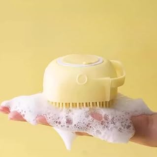 Pet Grooming Brush with Storage Container, Massage Bristles for Wet Bathing, Ergonomic Handle for Dogs & Cats, Detachable Top, Light Beige(Yellow)
