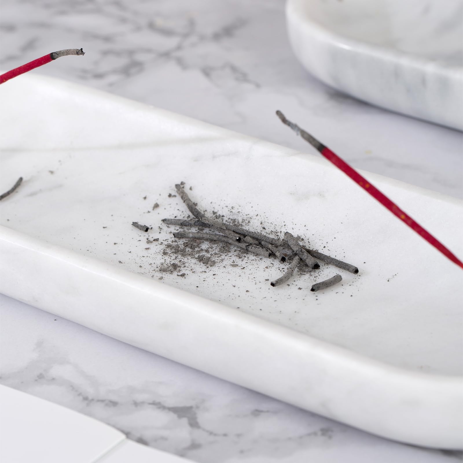 Räucherstäbchenhalter Aus Natürlichem Marmor, 26,9 Cm – Aschefänger Für Weihrauch, Palo Santo & Salbei | Weiß, Handpoliert, Mit 2 Löchern