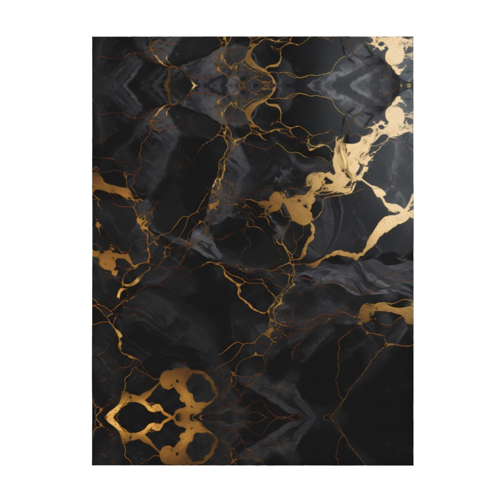 Plaid texture marbrée noire et impression dorée couverture luxe lit