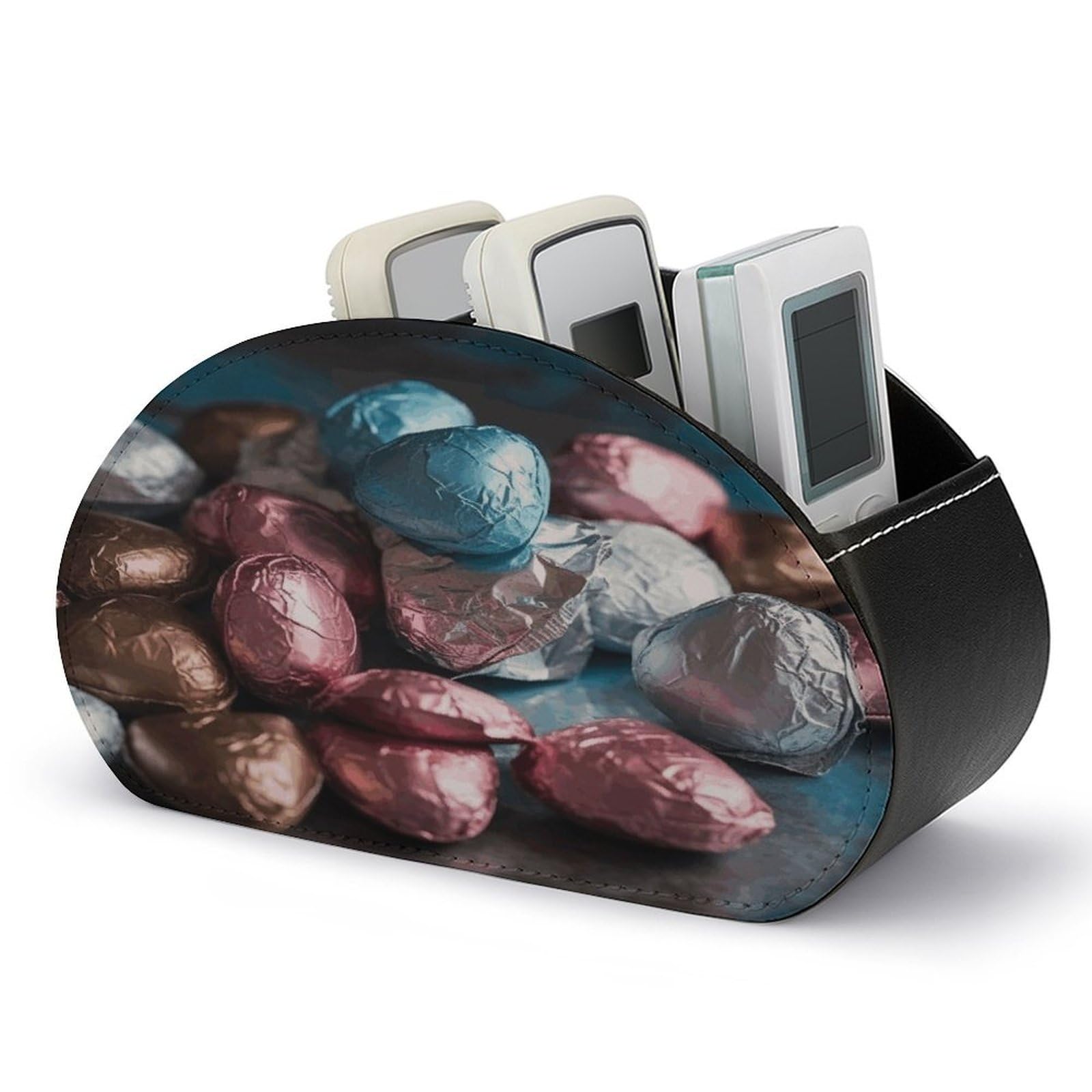 FekiLoot Valentine's Day Candy Remote Control Holder with 5 Compartments Multi-functional TV Remote Caddy Organizer Leather TV Remote Holder Desktop Organizer Store for Bedside Table Office Desk