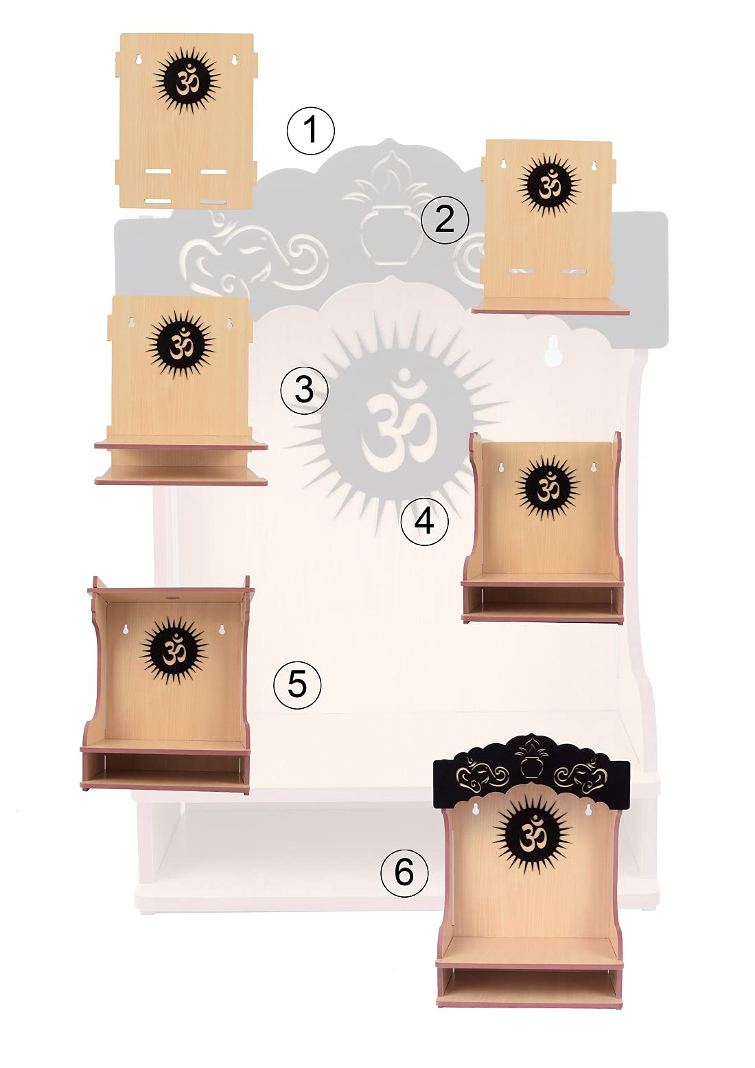 CrazyInk Fully Handmade Beautiful Wooden Home and Office Temple/Pooja Mandir (Multi., 28 X 26.5 X 28 Cm) (Peach) 4