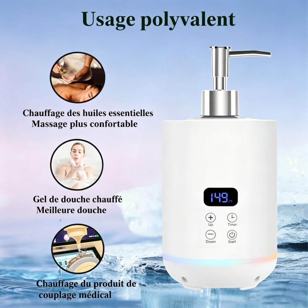 Chauffe-huile de massage avec deux distributeurs à pompe, écran LED, pour spa et salon (Blanc)