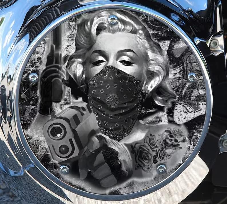 Miniatura 5 de Custom Aluminum 5 Hole Twin Cam Derby Clutch Cover for Harley Davidson - Marilyn (Glossy Finish, 1999-2015 Touring & Trike Models)