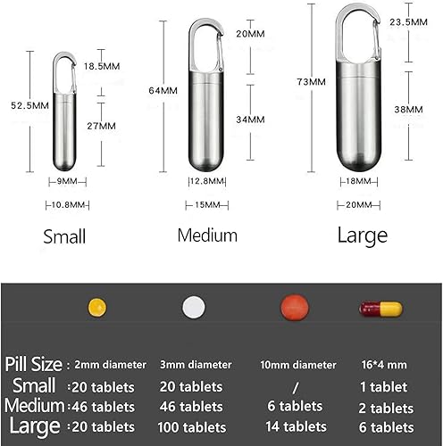 Miniatura 2 de Pastillero de acero inoxidable, pastillero portátil, llavero para medicamentos, bolsillo de metal impermeable, botella de medicina para acampar al